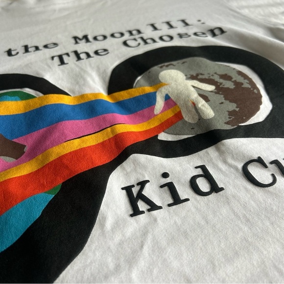 Mens Large Man On The Moon Kid Cudi Bubble Lettering White T-Shirt - Picture 2 of 8